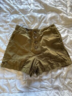 LOFT Olive Green High Waist Button-Front Shorts